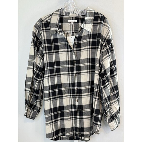 Free Assembly Plaid Cotton Button Down Shirt 3X Black Cream Flannel Fall Core - Picture 1 of 10